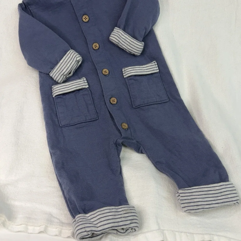 Carter's 3M Blue With Striped Accents Hooded Zipper One-Piece Outfit Jumper